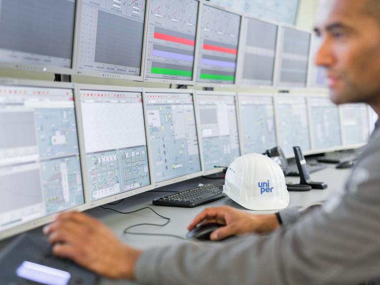 Engineer observing monitors at coal fired power station MPP3 at Maasvlakte close to Rotterdam