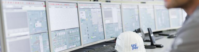 Engineer observing monitors at coal fired power station MPP3 at Maasvlakte close to Rotterdam