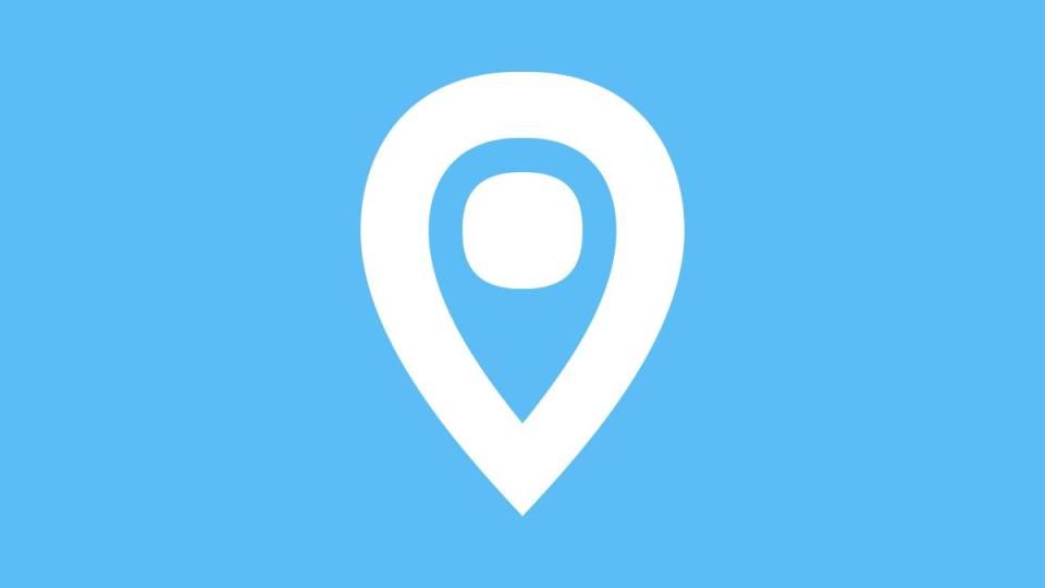 White location pin icon on a light blue background, symbolizing a specific place or destination.