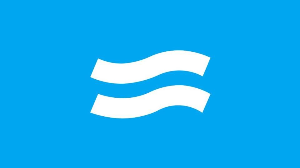 White wave-shaped icon on a bright blue background, representing energy or movement.