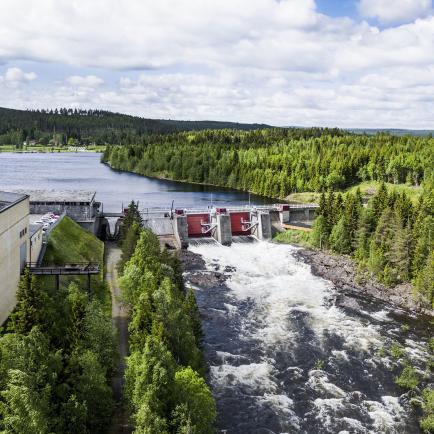 Aerial view of a hydro plant in Sweden