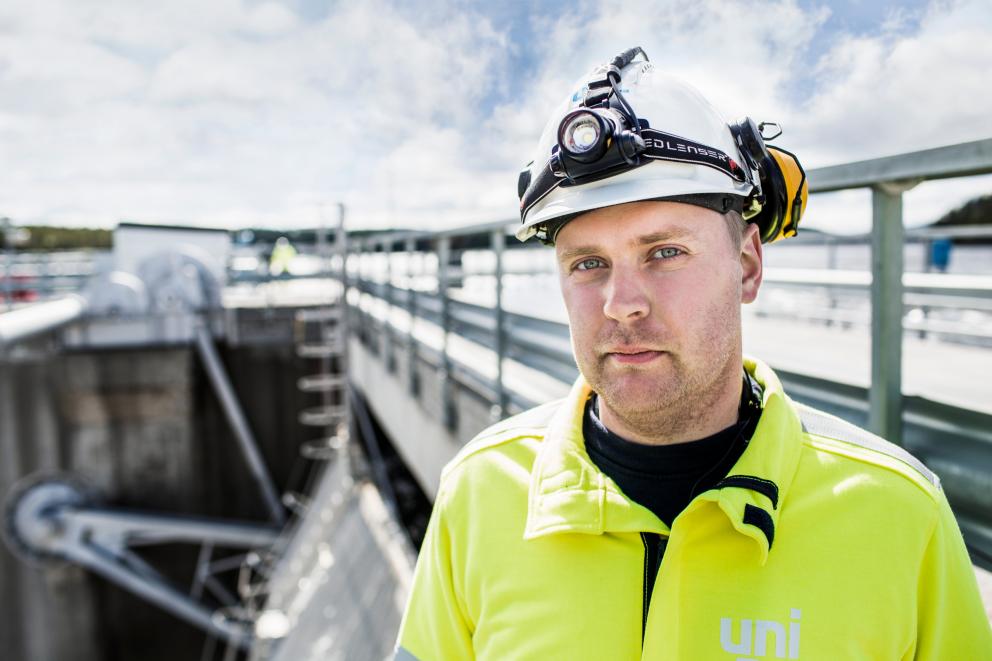 Close up of an engineer at a Uniper hydro plant in Sweden
