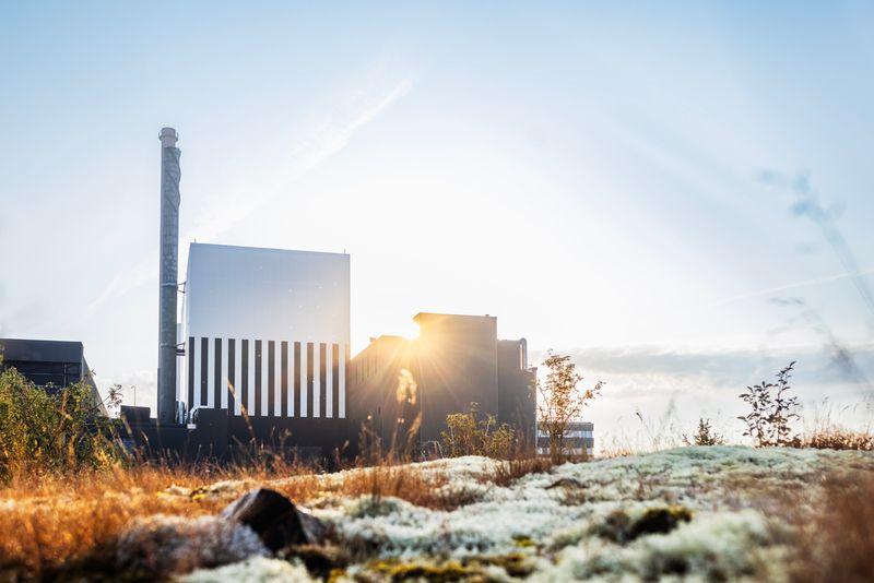Nuclear building from the outside in winter sunlight