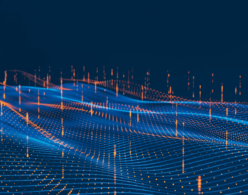 Abstract image with blue waves and orange peaks